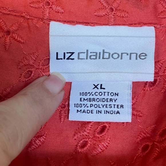 Liz Claiborne Sleeveless Shirt Dress Shift XL Rose Eyelet Cottagecore - Picture 5 of 7